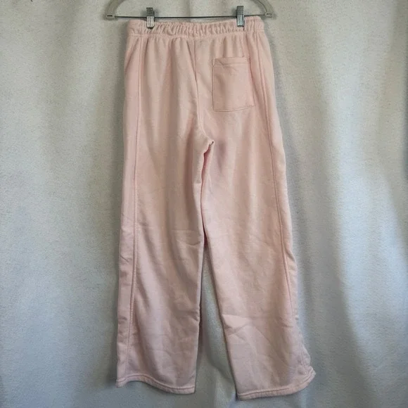 Pink Wide Leg Sweatpants Drawstring Joggers Fleece Medium Loungewear Baggy - Picture 5 of 10